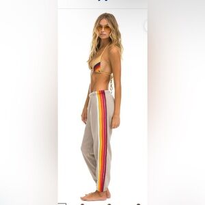 Aviator Nation Set- 5 STRIPE Hoodie and Sweatpants - SAND // RAINBOW WHITE